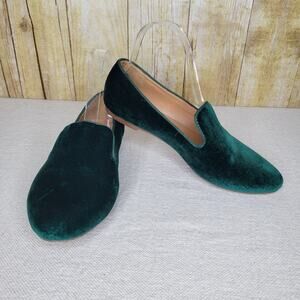 J. CREW FACTORY Dark Green Velvet Slip-On Flat Loafers sz 7.5 Style BL569